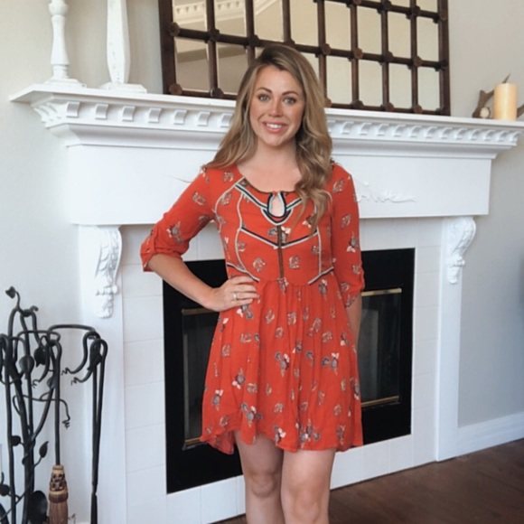 Free People Orange Embroidered Rope High Low Dress - Picture 1 of 7